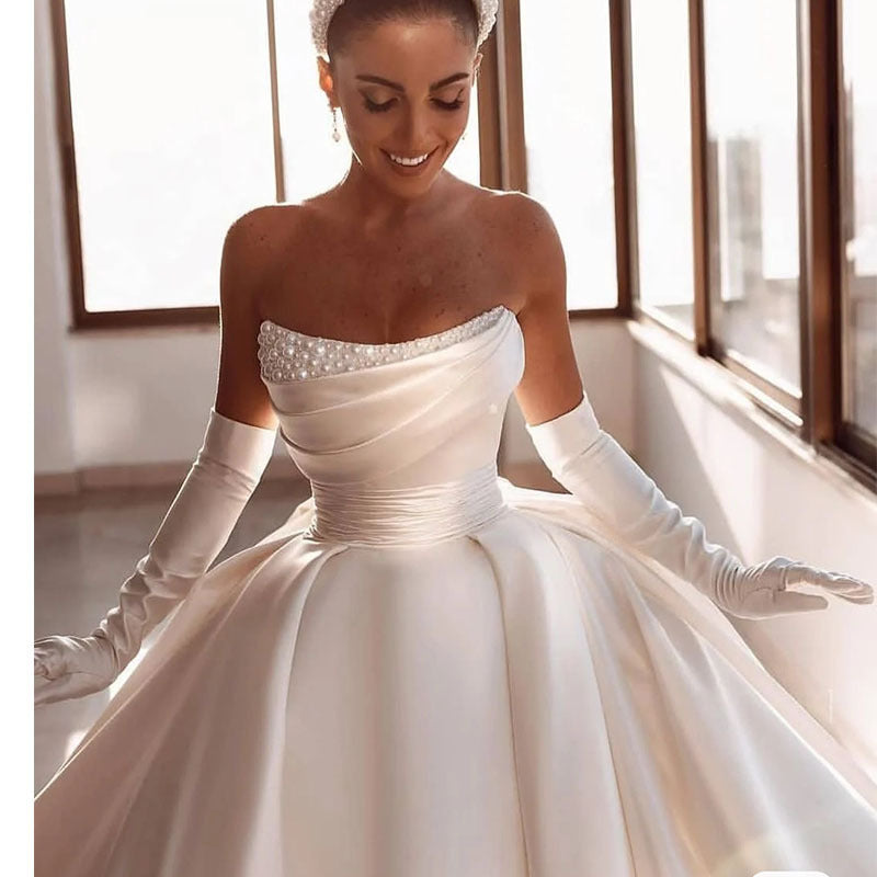 Women's Satin Bridal Strapless Dress