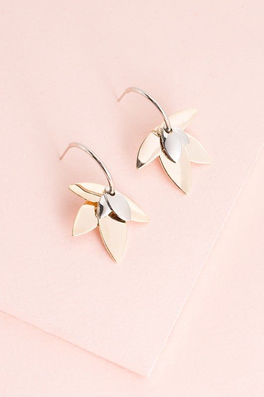 Two-Tone Lotus Hoop Earrings