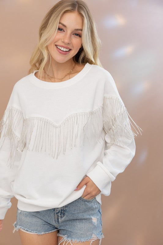 Rhinestone Fringe Pullover Top