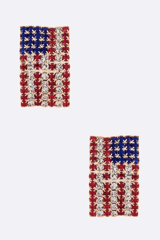 Rhinestone American Flag Earrings