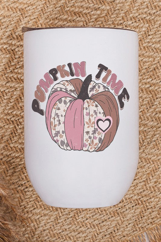 Fall Pumpkin Time Heart Wine Cup