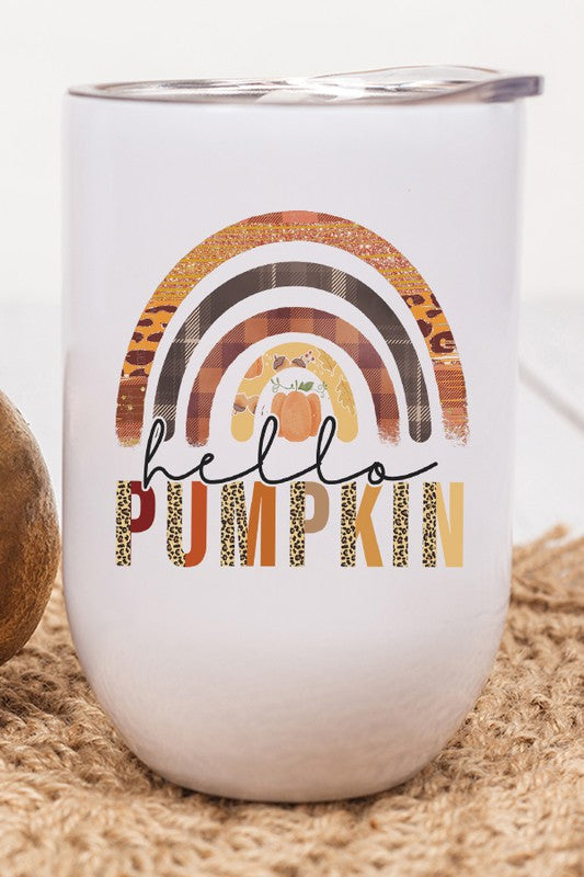 Fall Hello Pumpkin Orange Rainbow Wine Cup