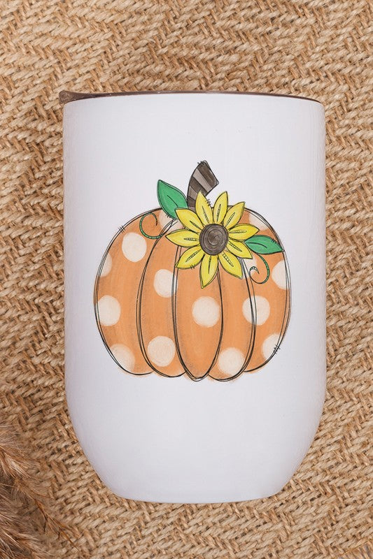 Fall Polkadot Pumpkin Sunflower Wine Cup