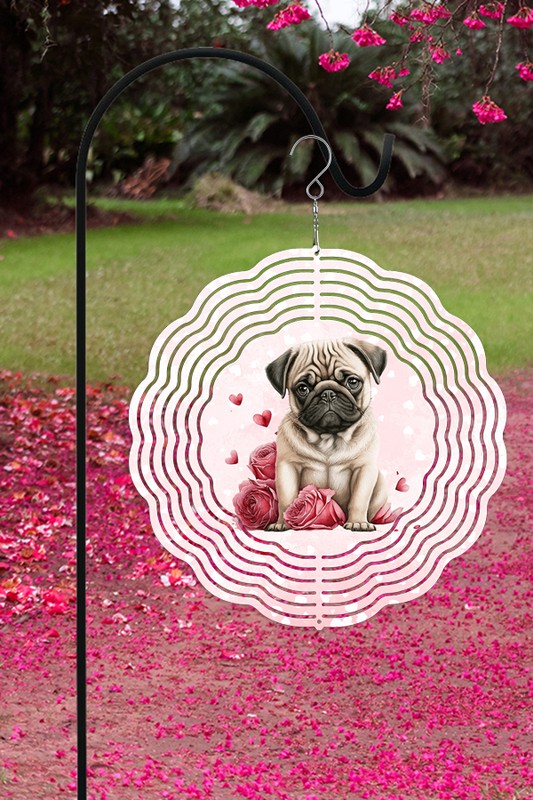 Valentine's Day Pug Garden Wind Spinner