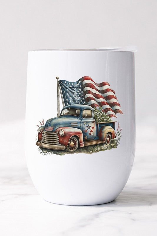 Patriotic American Flag Truck Wine Cup