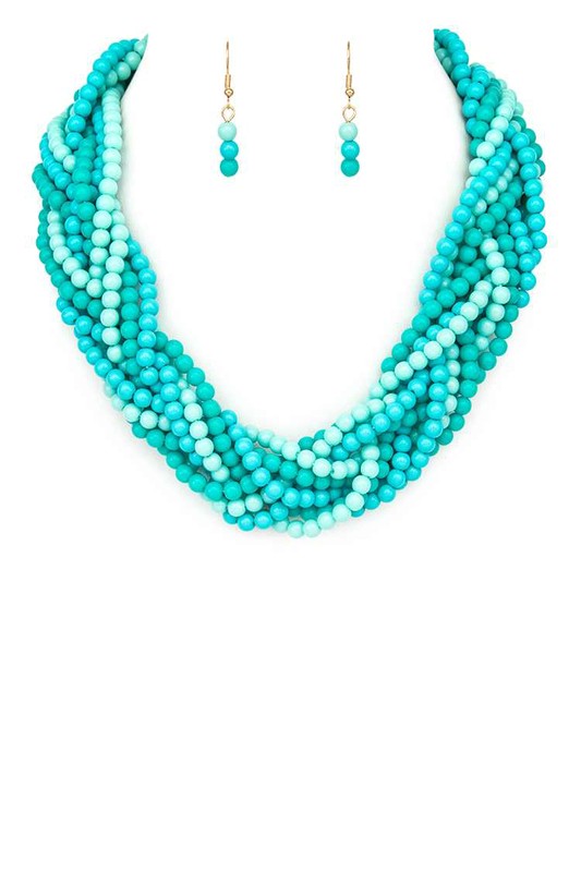 Mix Color Braided Beads Statement Necklace Set