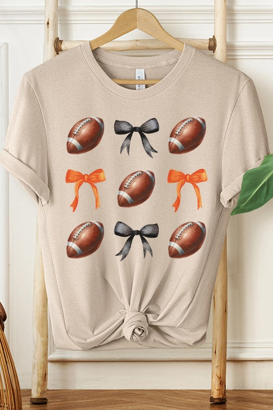 Game Day Orange Black Football Bows Tee