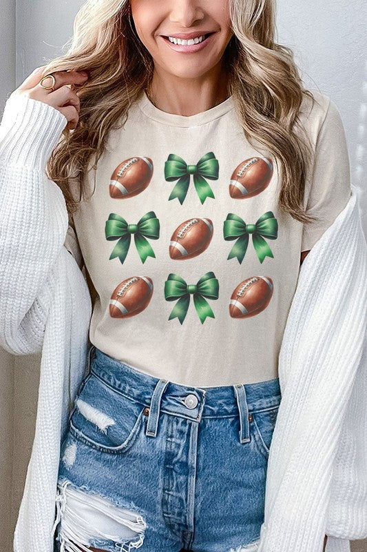 Game Day Green Football Bows Graphic Tee