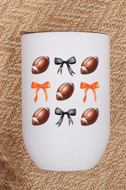 Game Day Football Bow Orange Black Wine Cup