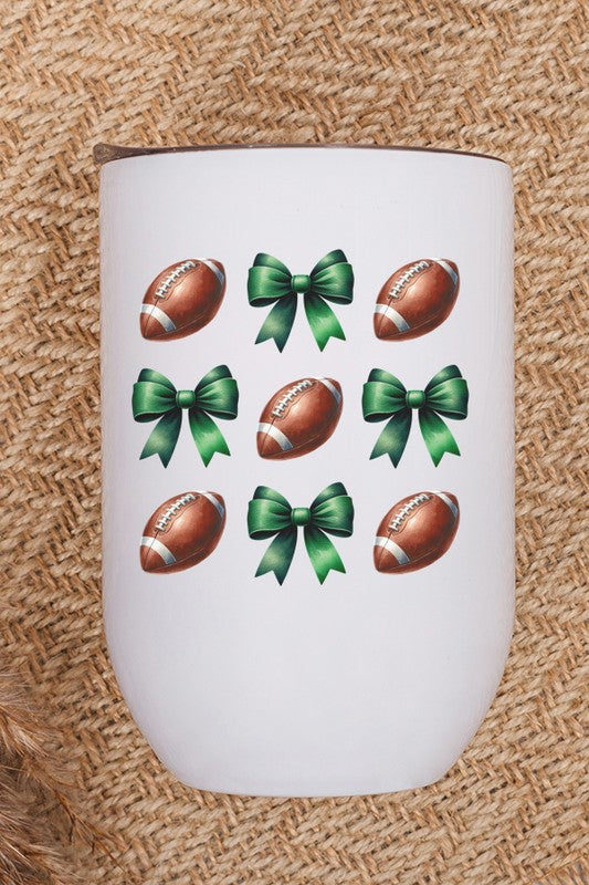 Game Day Football Bows Green Wine Cup