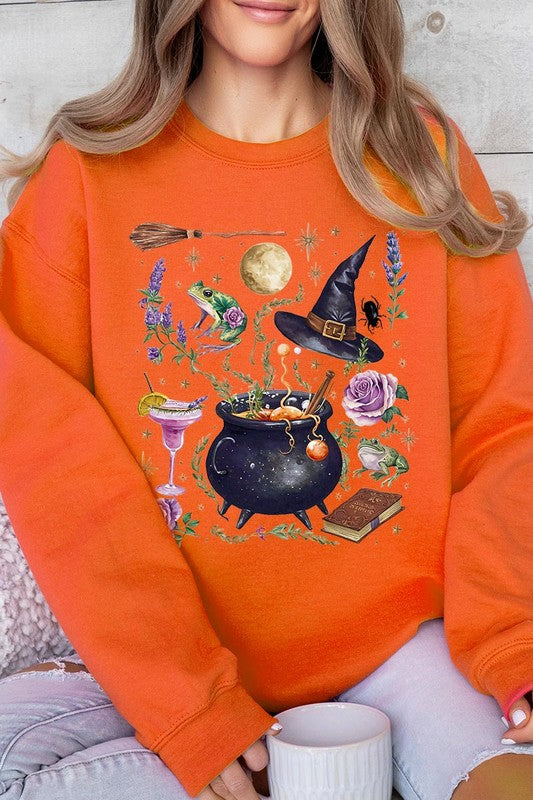 Halloween Witch Collage Graphic Fleece Sweatshirts