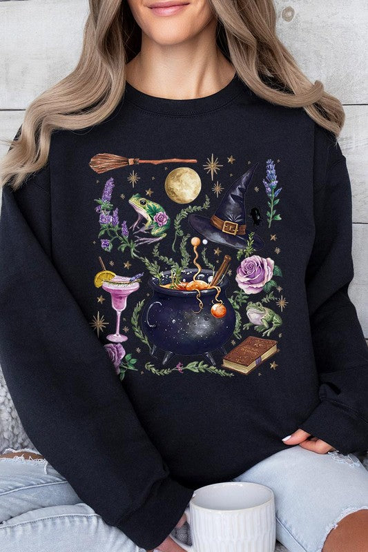 Halloween Witch Collage Graphic Fleece Sweatshirts