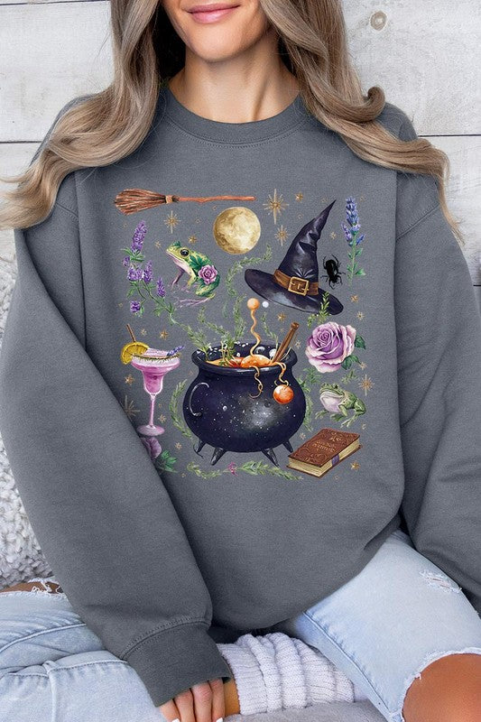 Halloween Witch Collage Graphic Fleece Sweatshirts