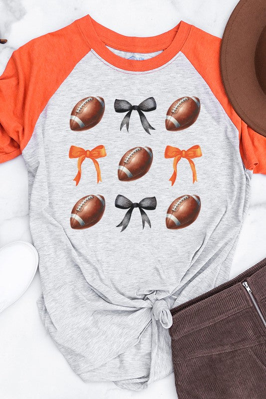 Game Day Football Bows Black Orange Raglan