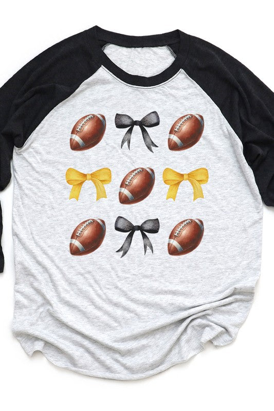 Game Day Football Bows Black Yellow Raglan