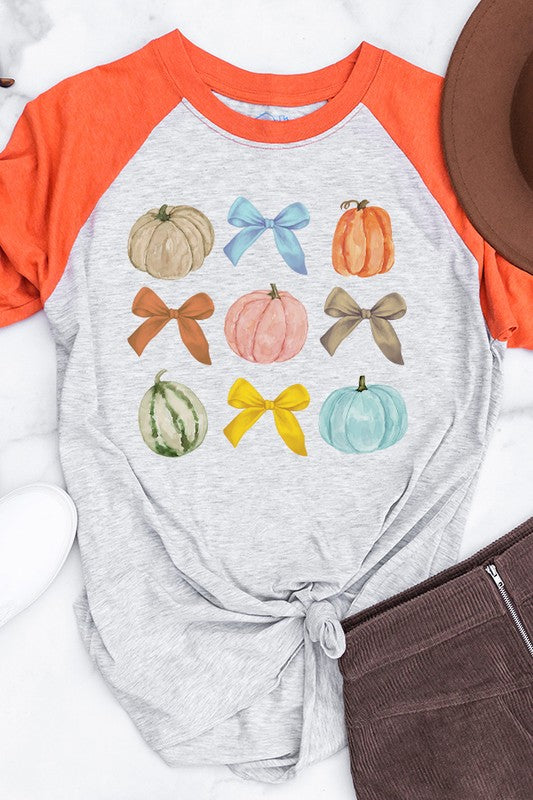 Fall Pumpkins Gourds Bows Graphic Raglan