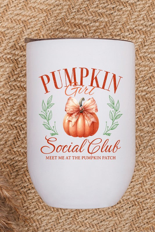 Fall Pumpkin Girl Social Club Wine Cup Tumbler