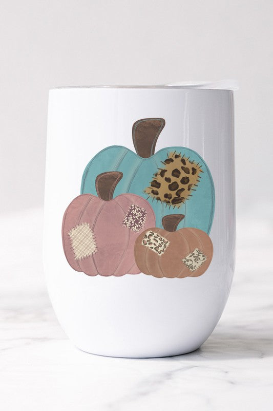 Fall Leopard Patch Pumpkins Wine Cup Tumbler