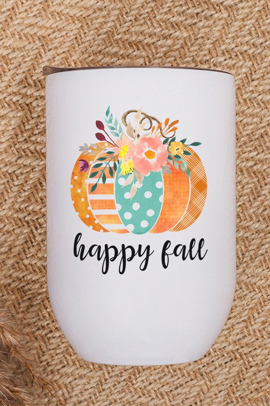 Autumn Happy Fall Polkadot Pumpkin Wine Cup