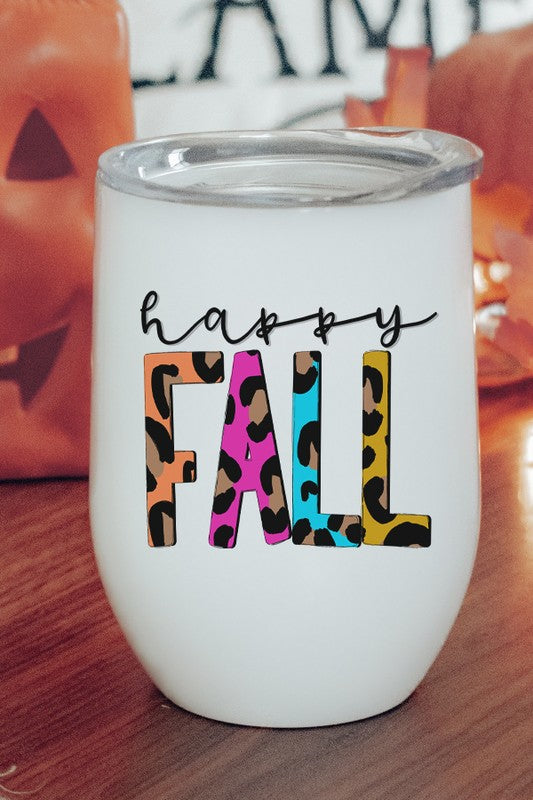 Harvest Autumn Leopard Happy Fall Wine Cup Tumbler