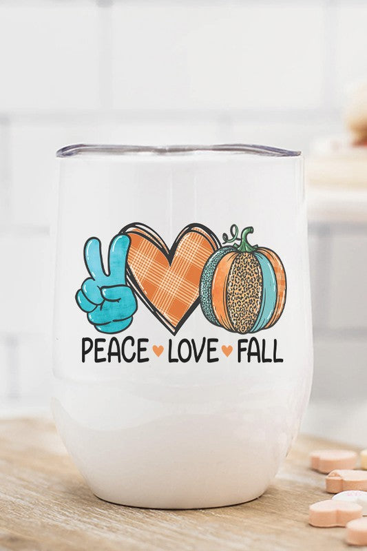 Peace Love Fall Orange Blue Pumpkins Wine Cup