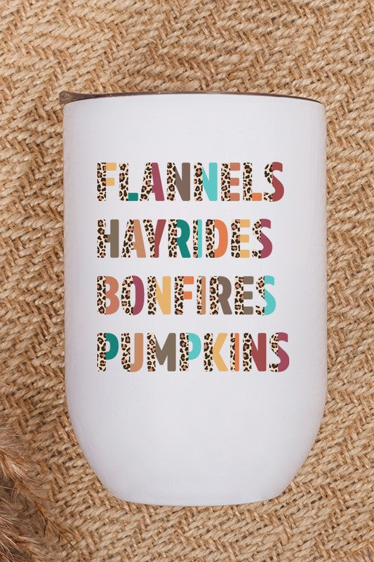 Fall Leopard Flannels Hayrides Pumpkins Wine Cup