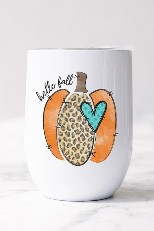 Hello Fall Orange Leopard Pumpkin Wine Cup