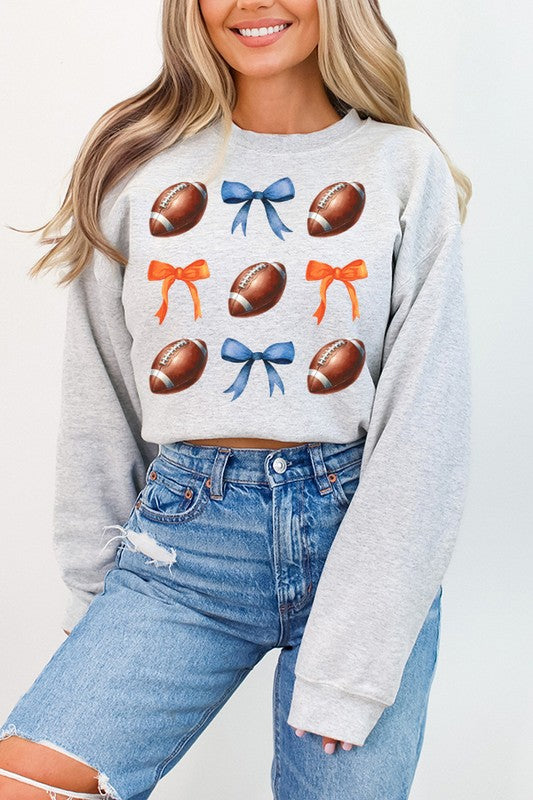 Gameday Football Bows Light Blue Orange Sweatshirt