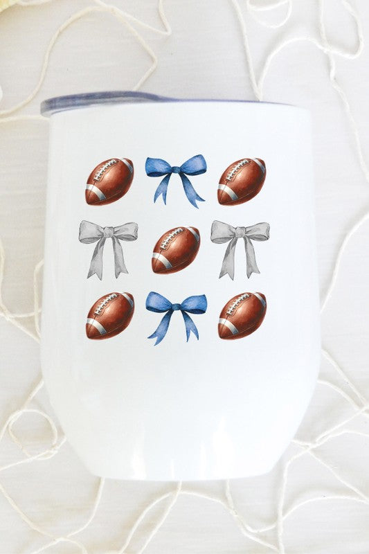 Gameday Football Bows Blue Silver Wine Cup Tumbler