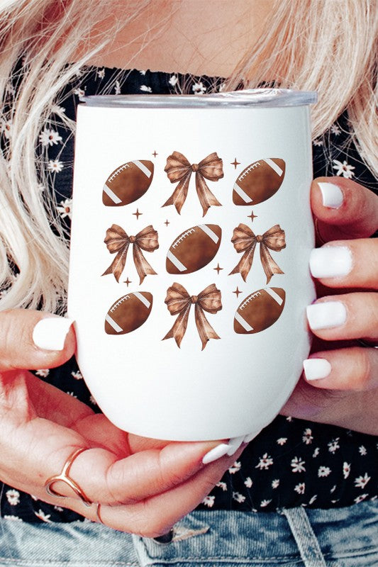 Gameday Football  Brown Bows Wine Cup Tumbler