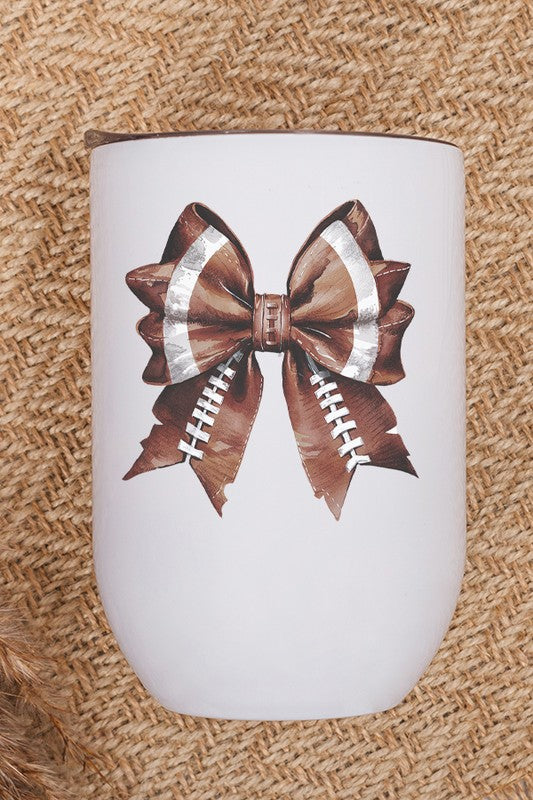 Gameday Fall Cute Football Bow Wine Cup Tumbler