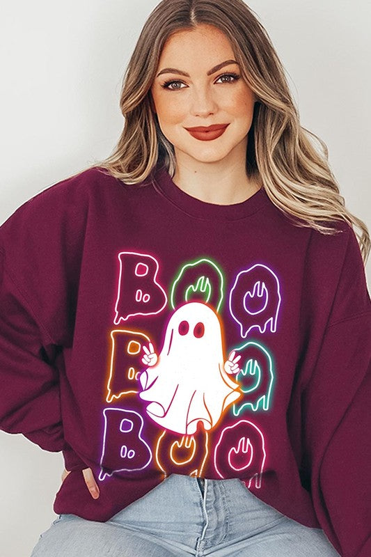 Boo Neon Halloween Ghost Graphic Sweatshirts