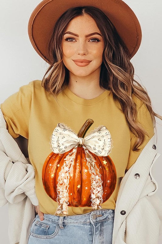 Coquette bow Halloween Pumpkin Graphic Tee