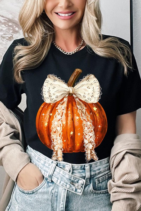 Coquette bow Halloween Pumpkin Graphic Tee