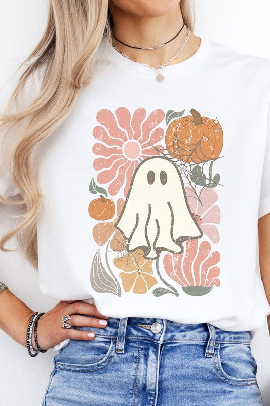 Boho Floral Fall Pink Ghost Graphic Tee