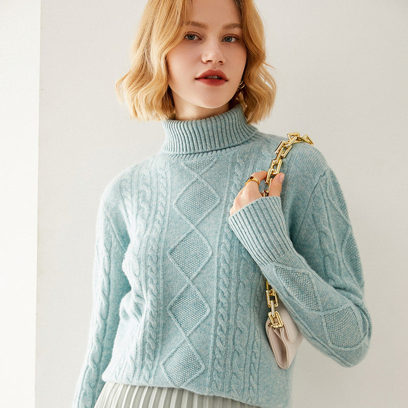 Female Turtleneck Pullover Thick Cashmere Sweater