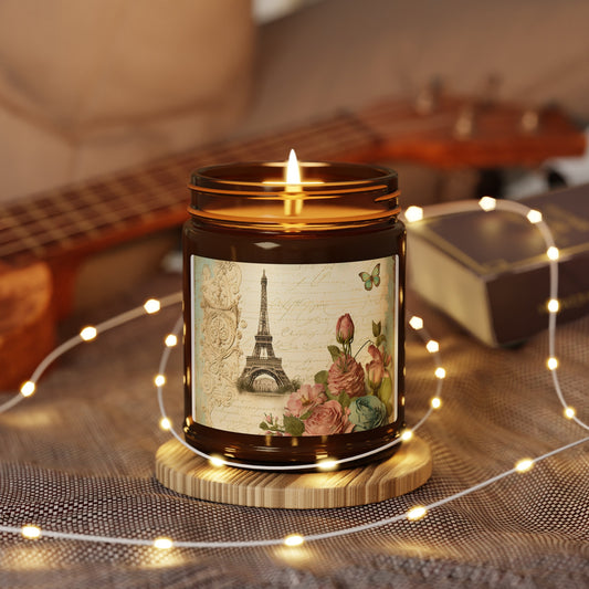 Romance in Paris Luxury Vintage Style Scented Soy Candle (Multi-Size, Amber Jar)