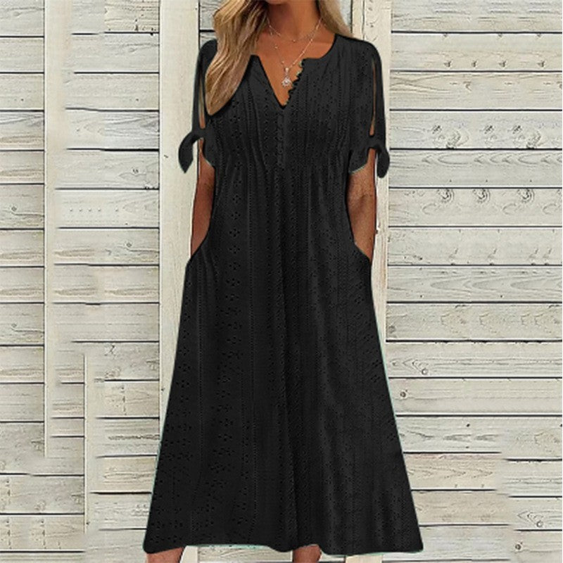 Dress with Hole Hollow-out V-neck