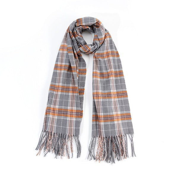 STRIPED PLAID FRINGED SCARF