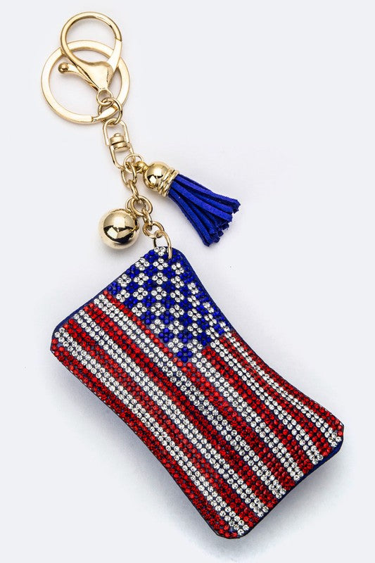 Crystal US Flag Pillow Key Chain