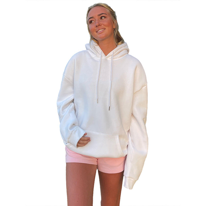 Long Sleeve Pocket Loose Print Thermal Hooded Sweatshirt